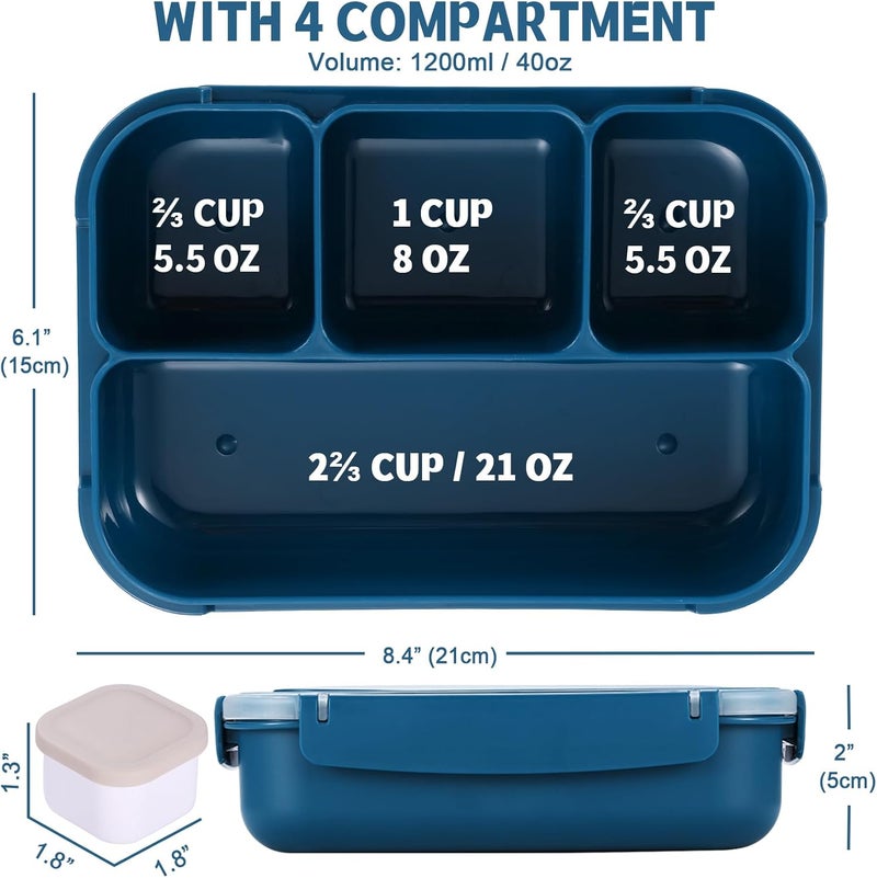 shell and turtle Bento Box Adult Lunch Box, Kids Lunch Containers for School with 4 Compartments, with Utensils, Sauce Jar, Muffin Liners, Microwave Safe, Navy - Image 2